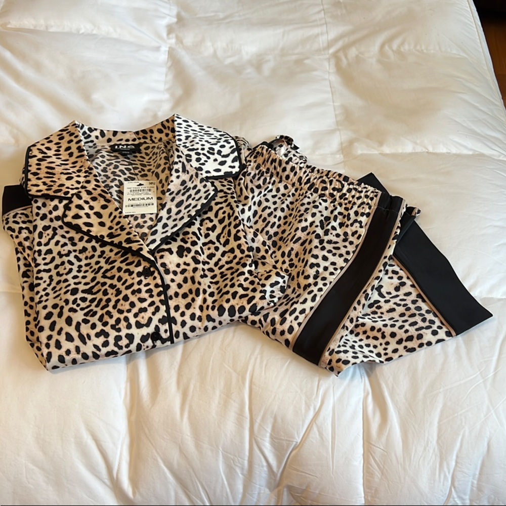 INC International Concepts Tan and Black Leopard Pajama Set